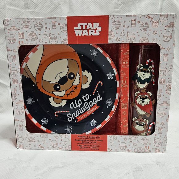 NEW Disney Star Wars Ewok 2pc Porcelain Milk and Cookies Christmas Santa Set NIB - Picture 1 of 6